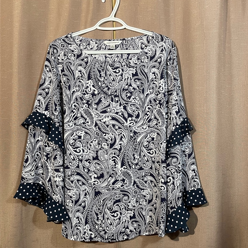 NWT Counterparts XL Paisley Blouse - Navy and White Boho, Grandmacore